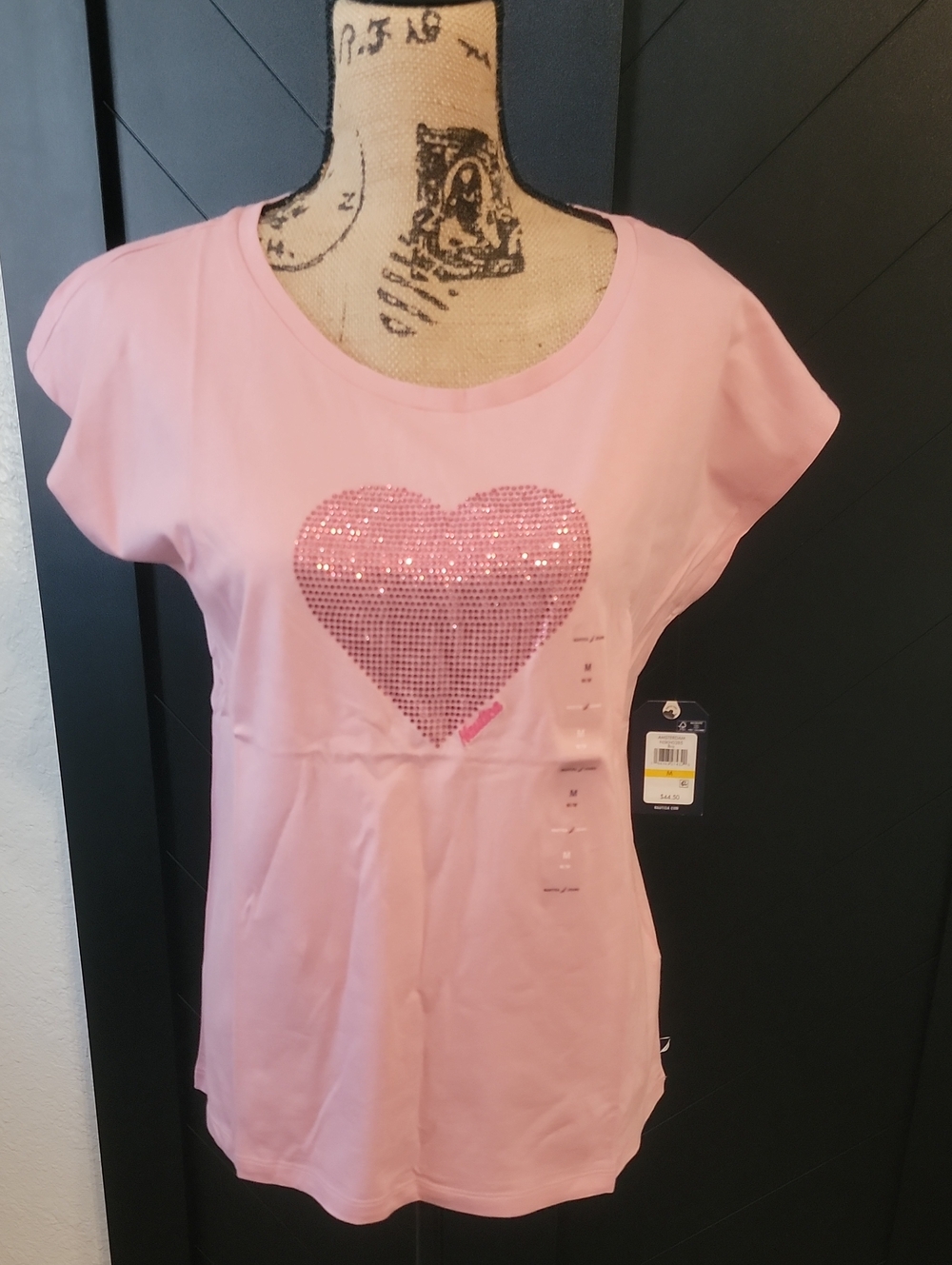Nautica Pink Sequin Heart Cap-Sleeve Tee NWT